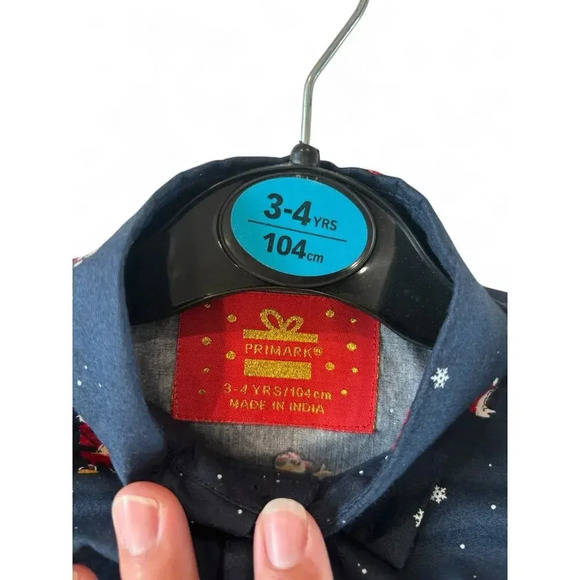 Primark Boys Santa Snowman Collard Button Down Top Christmas Size 3-4 - Picture 4 of 5